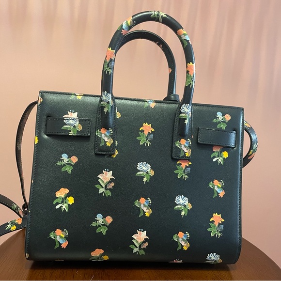 Yves Saint Laurent Black Leather Prairie Flower Nano Sac de Jour Bag - Picture 3 of 7